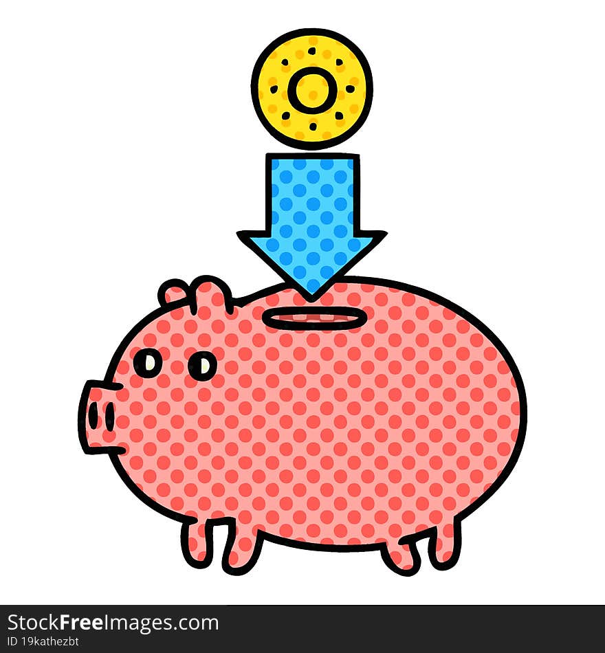 Comic Book Style Cartoon Piggy Bank