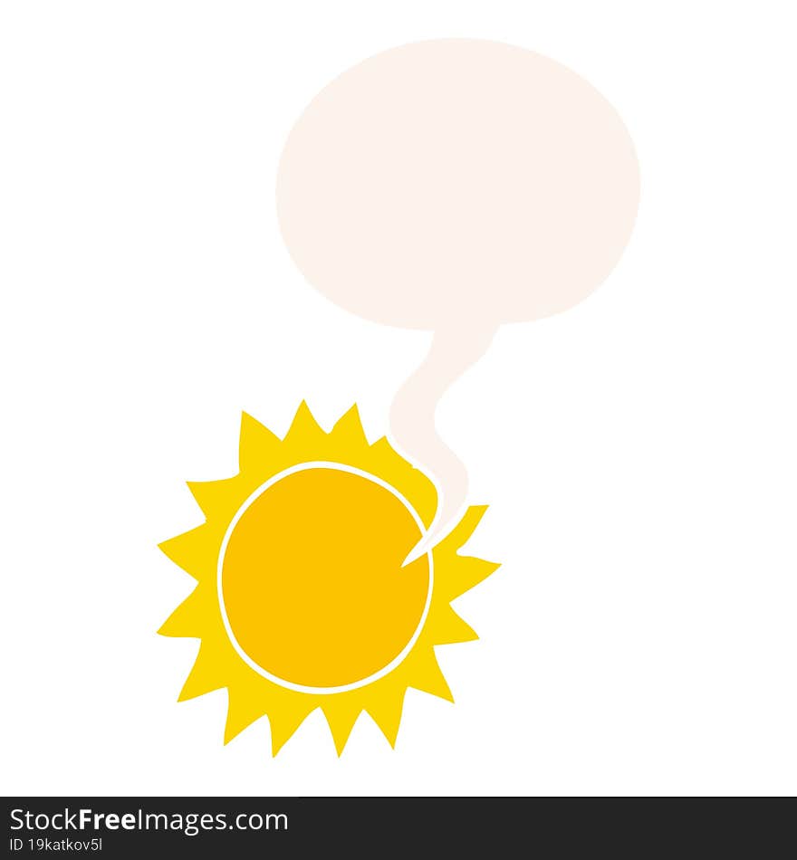 Cartoon Sun And Speech Bubble In Retro Style