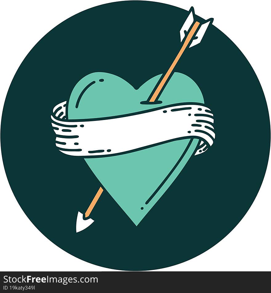 tattoo style icon of an arrow heart and banner