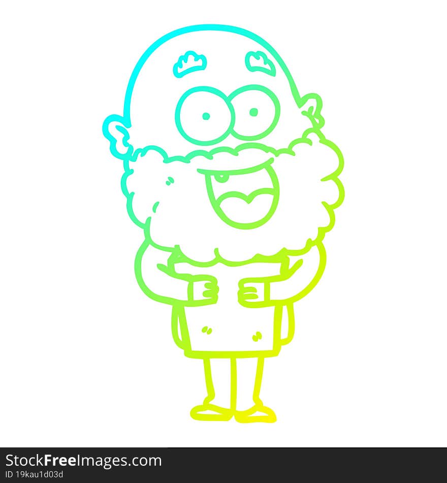 cold gradient line drawing cartoon crazy happy man with beard and book