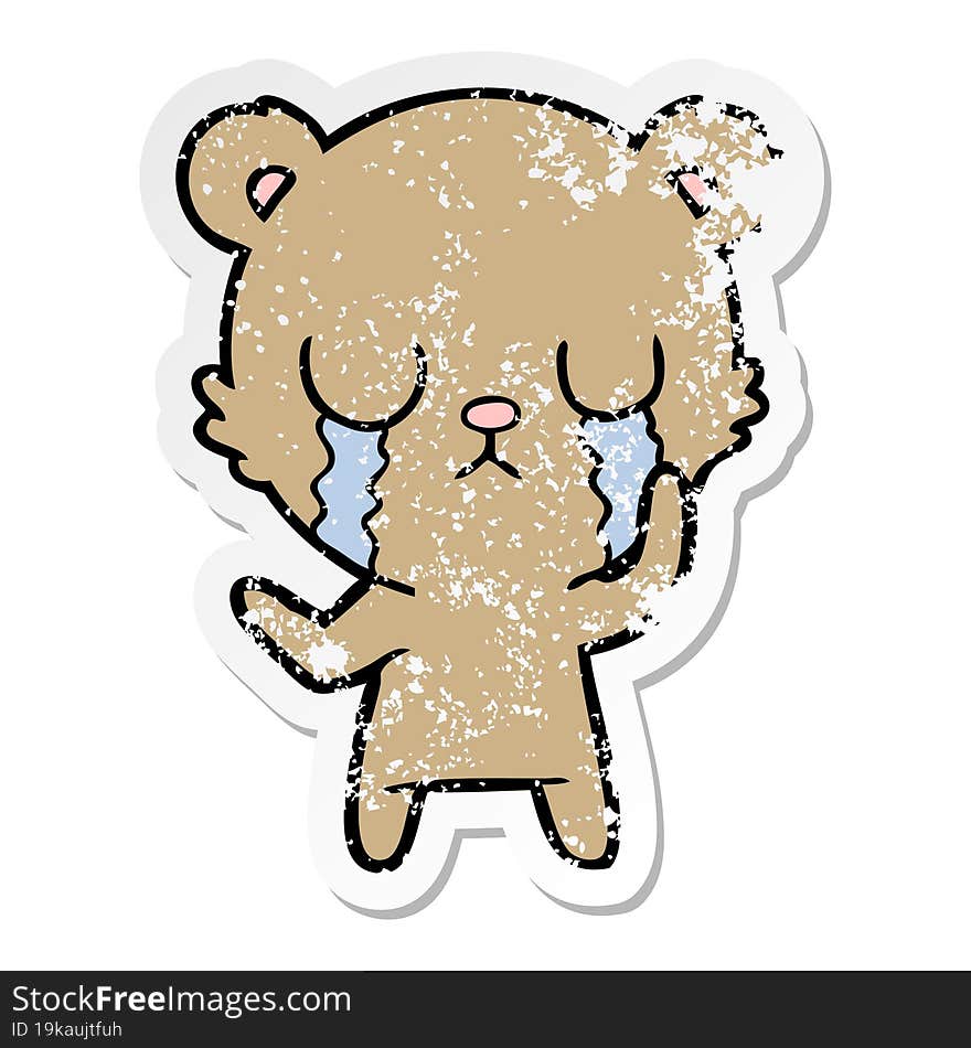 distressed sticker of a crying cartoon bear