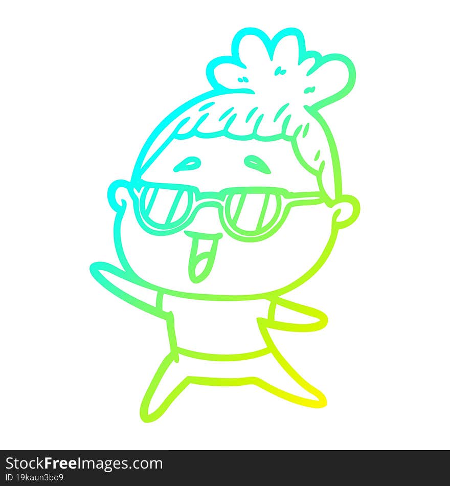 cold gradient line drawing cartoon happy woman wearing spectacles