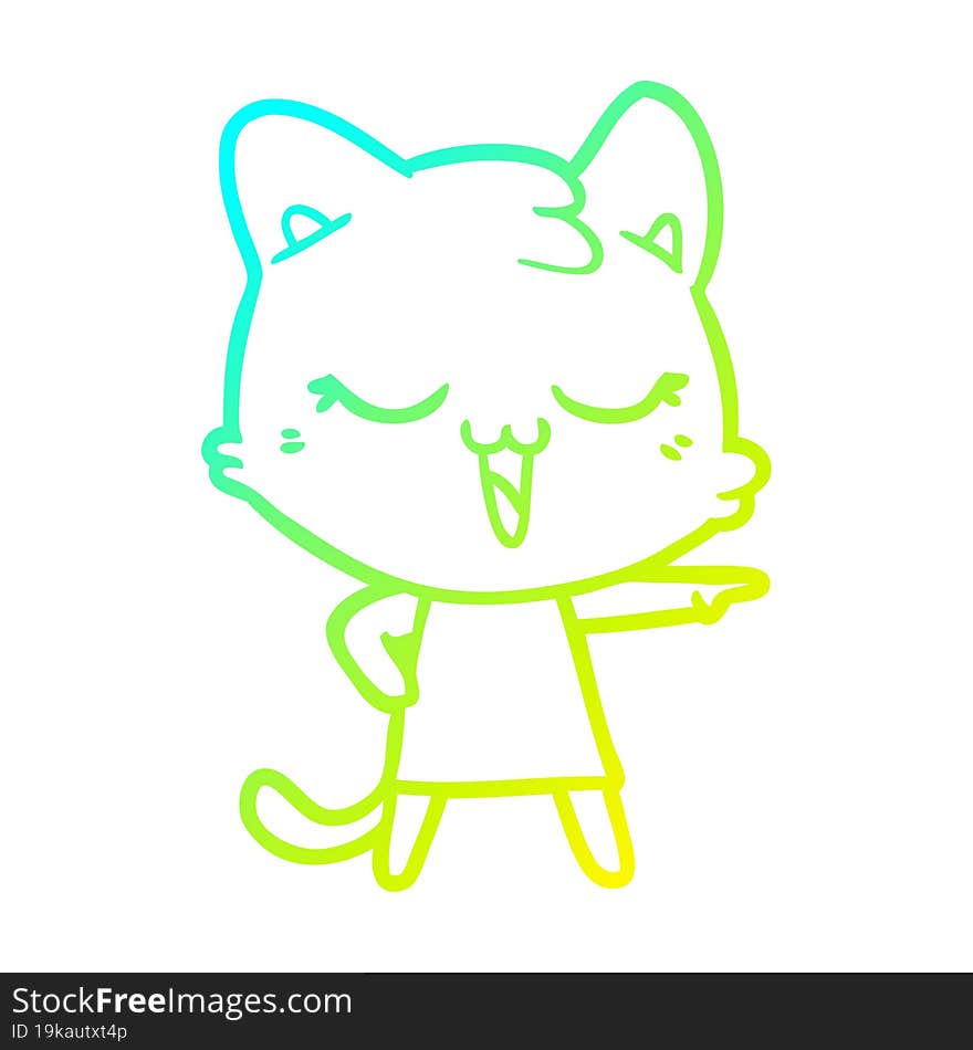 cold gradient line drawing of a happy cartoon cat