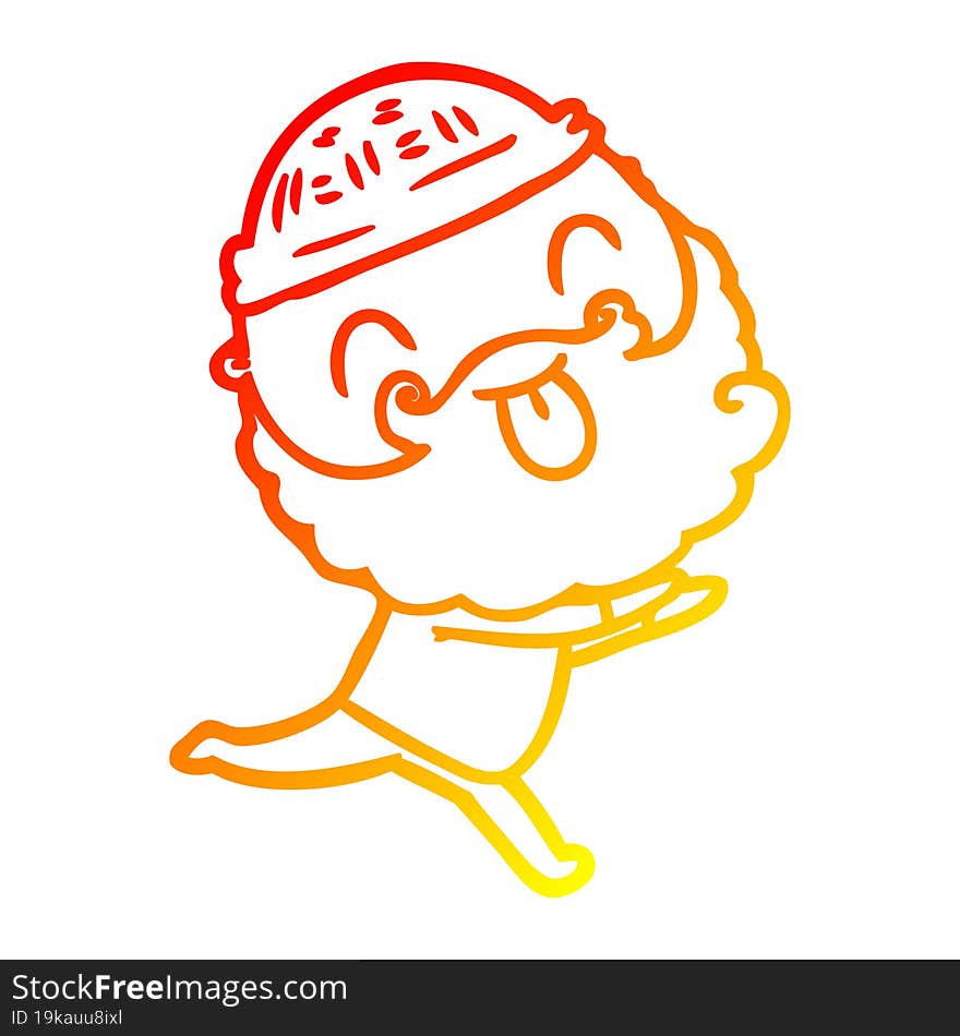 warm gradient line drawing of a running man with beard sticking out tongue