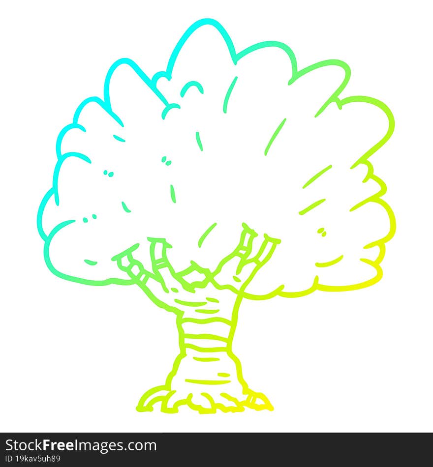 cold gradient line drawing of a Cartoon tree