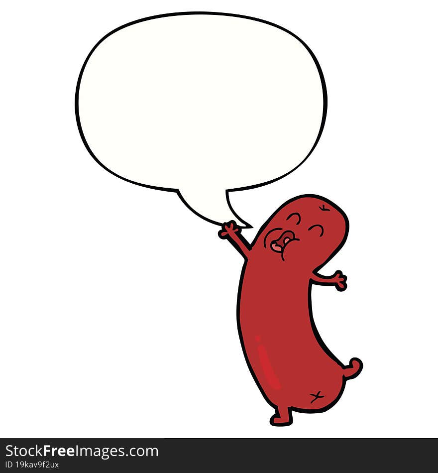 cartoon dancing sausage and speech bubble