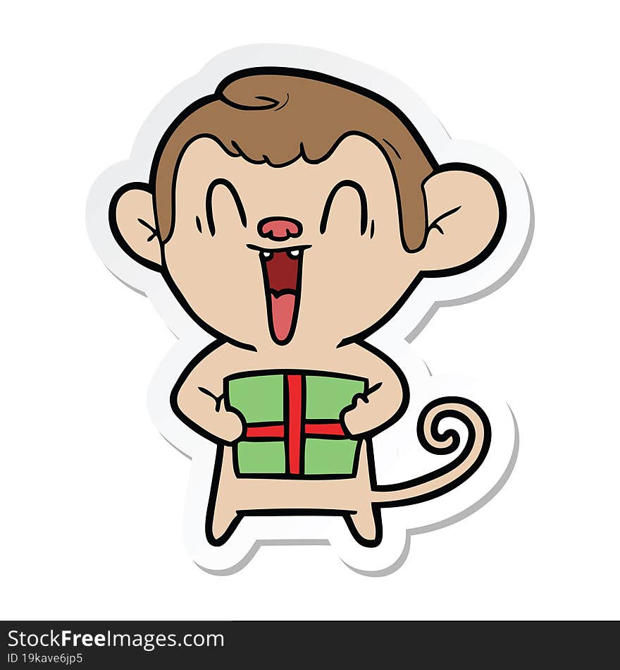 Sticker Of A Cartoon Laughing Monkey