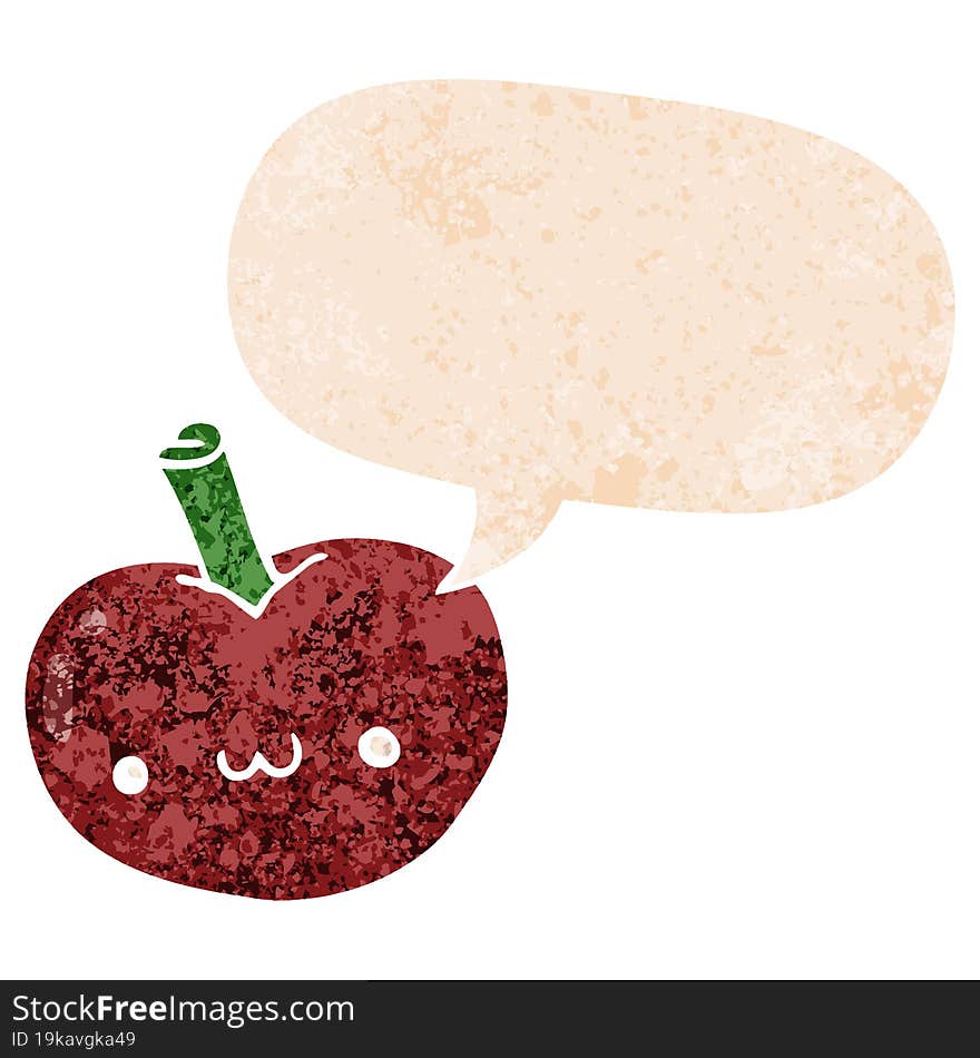 cartoon apple and speech bubble in retro textured style