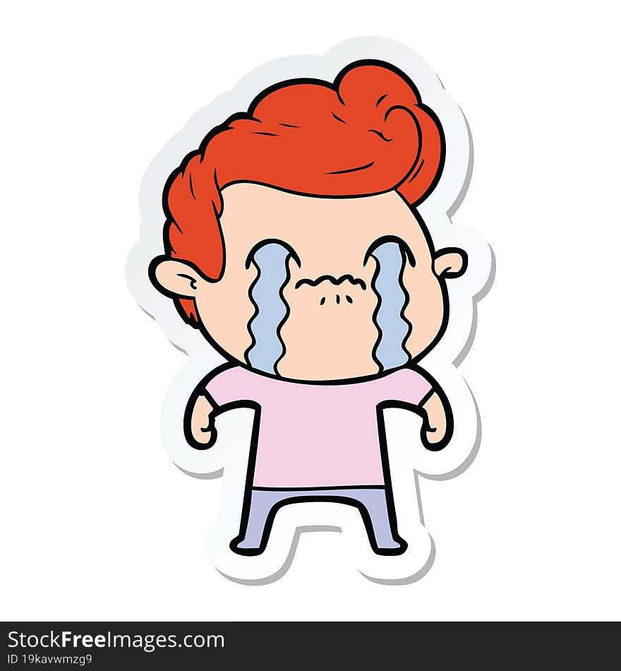 sticker of a cartoon man crying