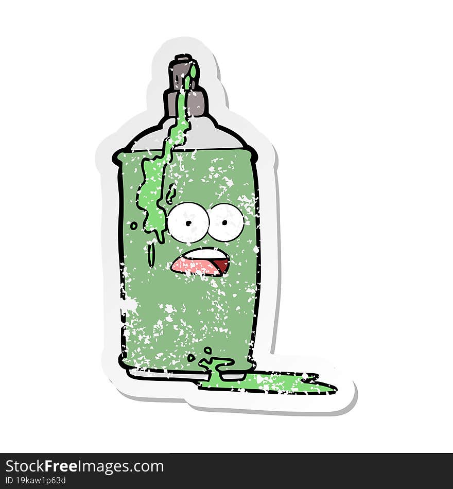 distressed sticker of a cartoon spray paint can