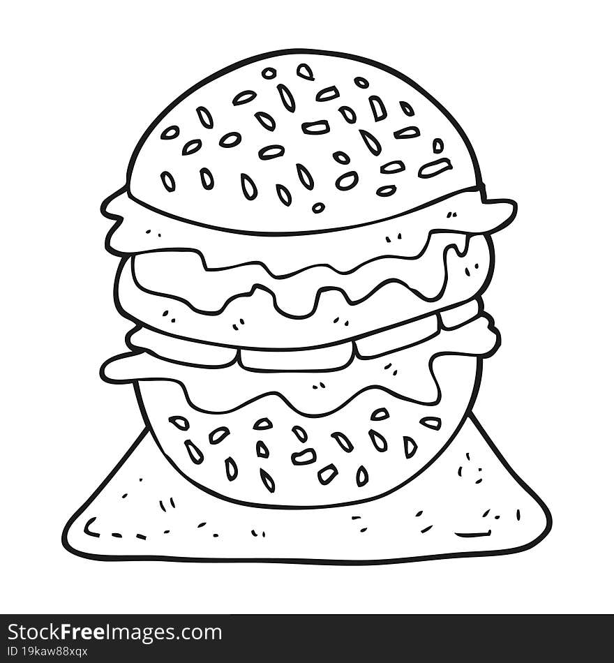 black and white cartoon tasty burger