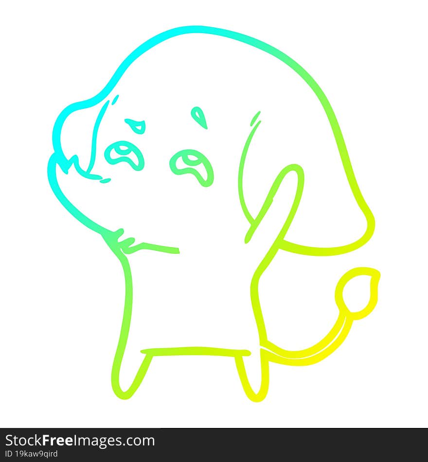 Cold Gradient Line Drawing Cartoon Elephant Remembering