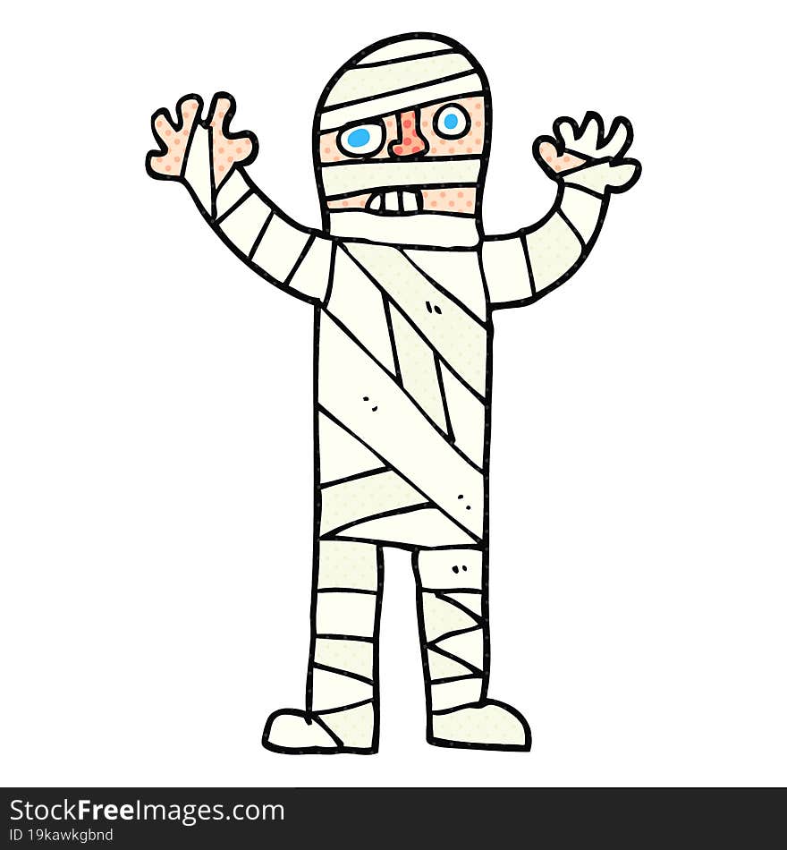 freehand drawn cartoon bandaged mummy