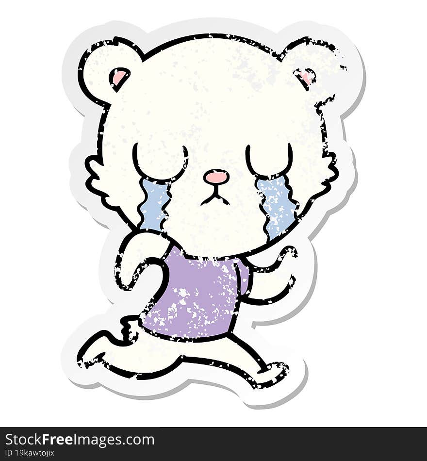 Distressed Sticker Of A Crying Polar Bear Cartoon