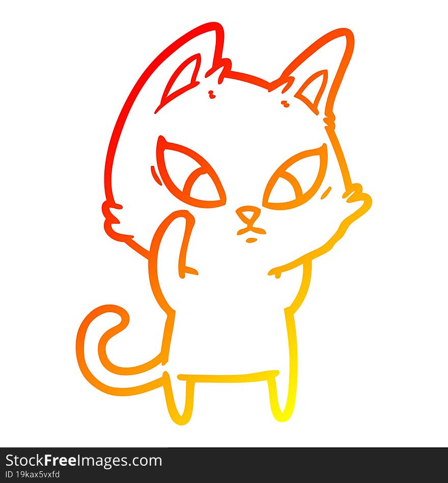 warm gradient line drawing confused cartoon cat