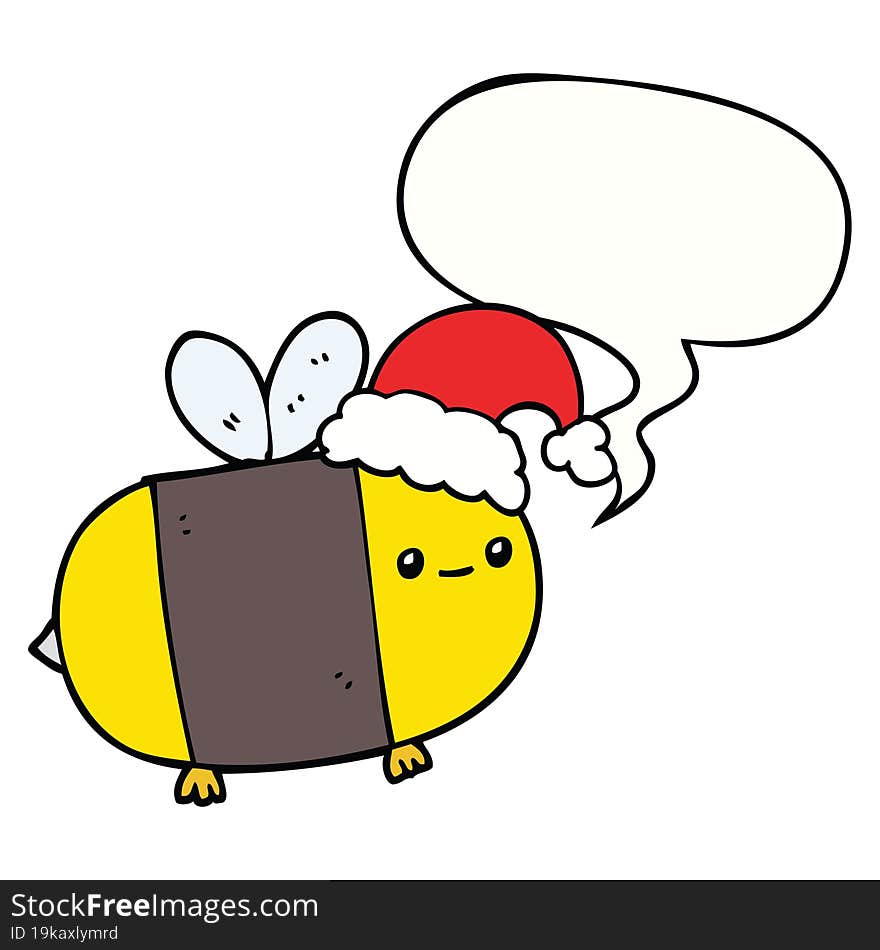 Cartoon Christmas Bee And Speech Bubble