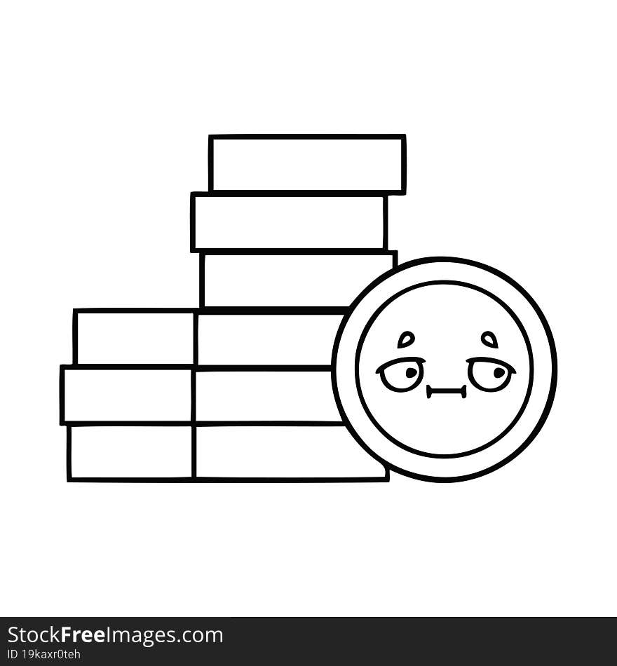 line drawing cartoon of a coins. line drawing cartoon of a coins