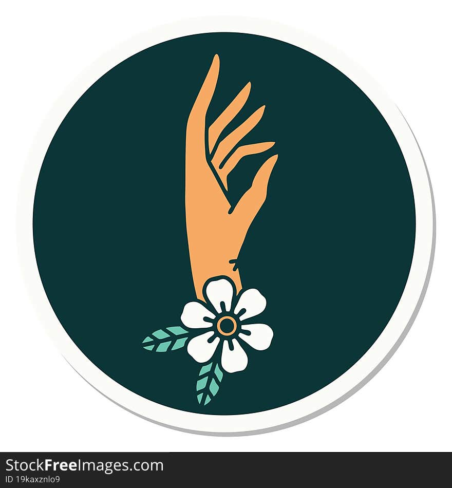 tattoo style sticker of a hand and flower