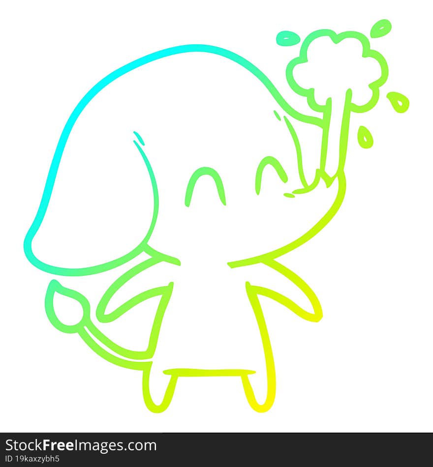 Cold Gradient Line Drawing Cute Cartoon Elephant Spouting Water