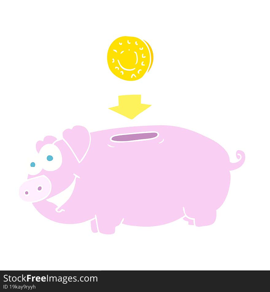 flat color illustration of a cartoon piggy bank