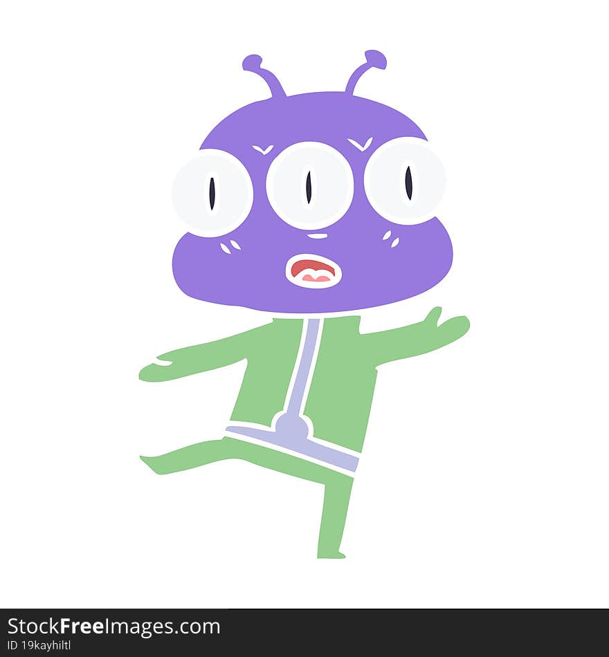 Flat Color Style Cartoon Three Eyed Alien