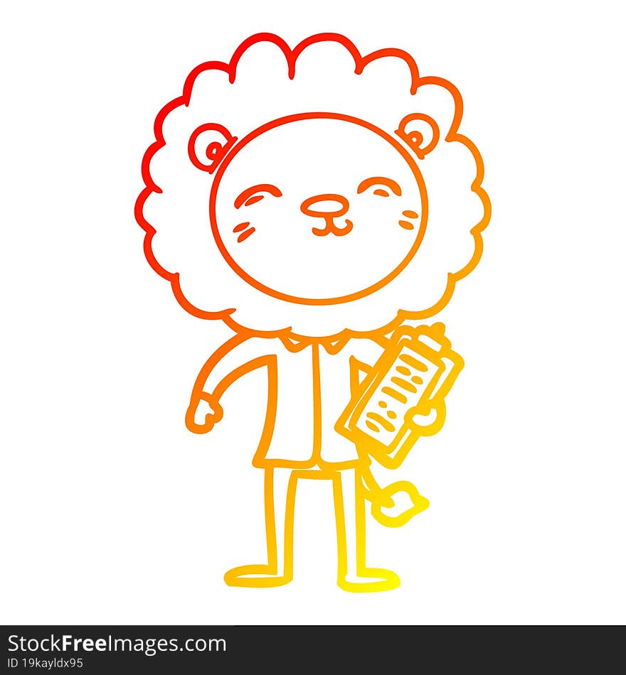 warm gradient line drawing cartoon lion in business clothes