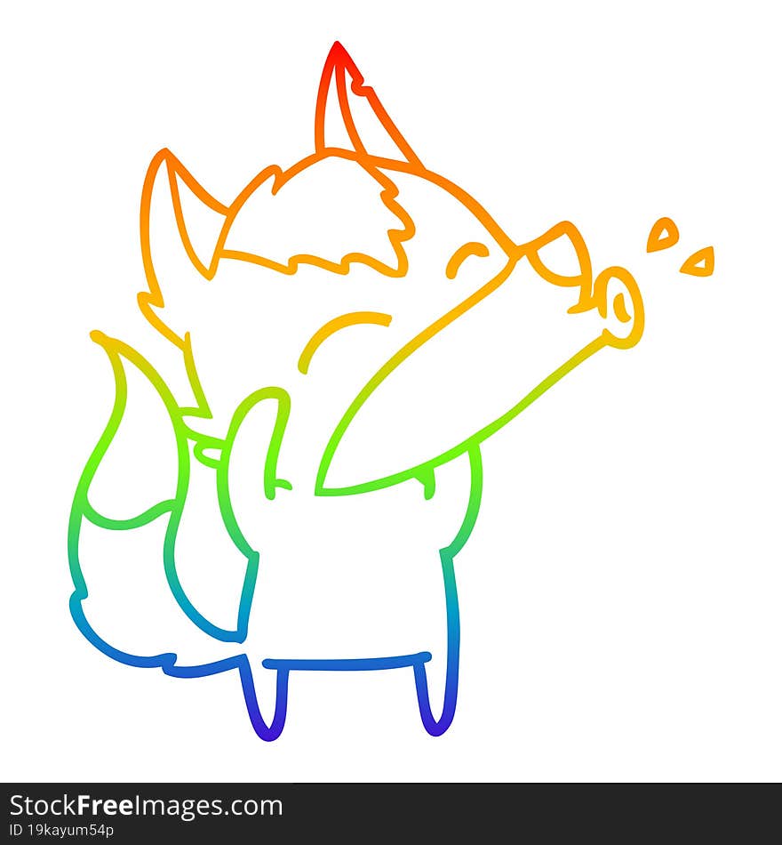 Rainbow Gradient Line Drawing Howling Wolf Cartoon