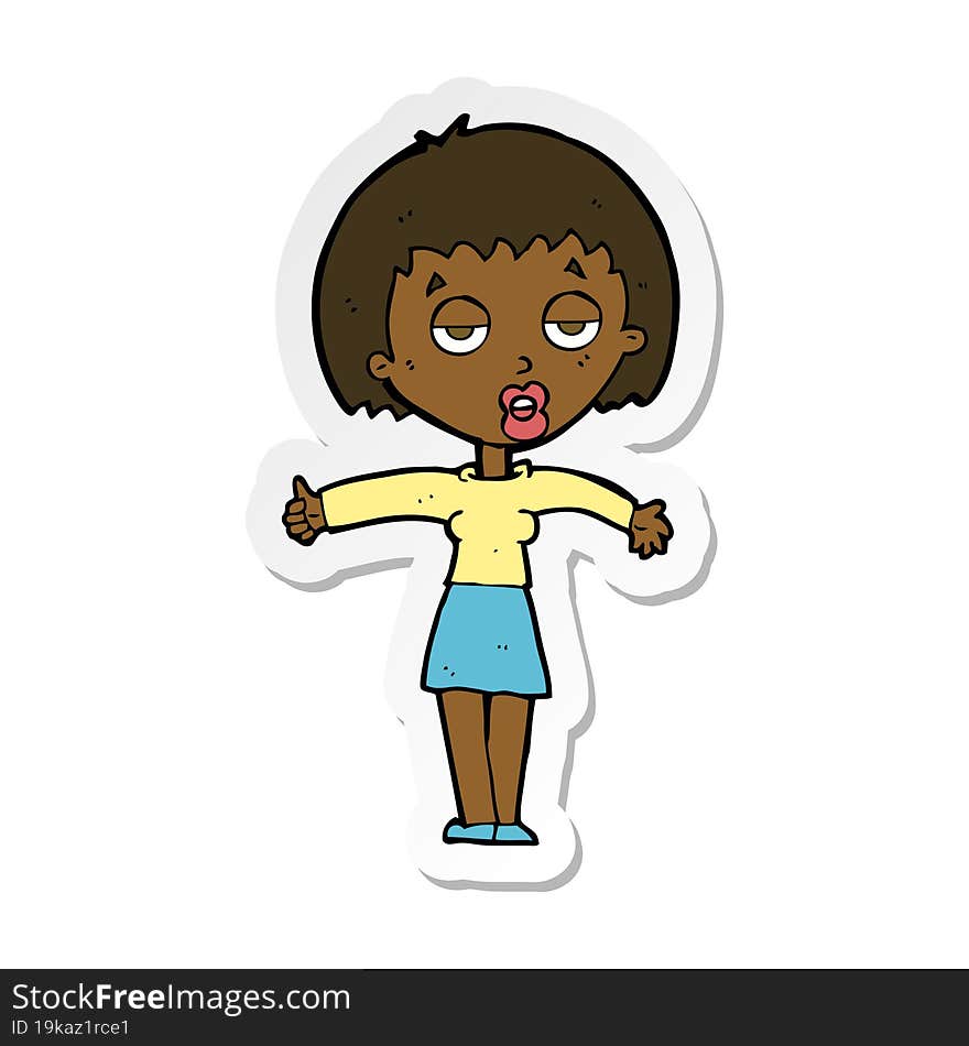 sticker of a cartoon bored woman