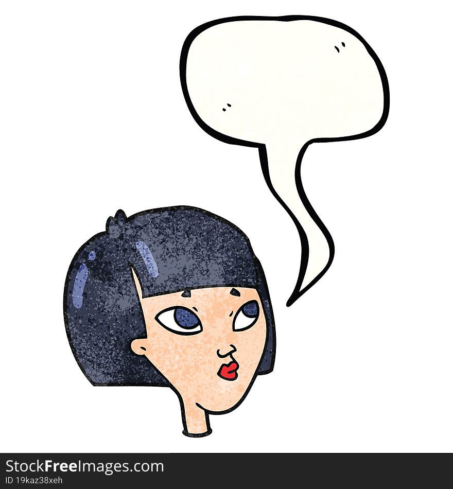 freehand speech bubble textured cartoon female face