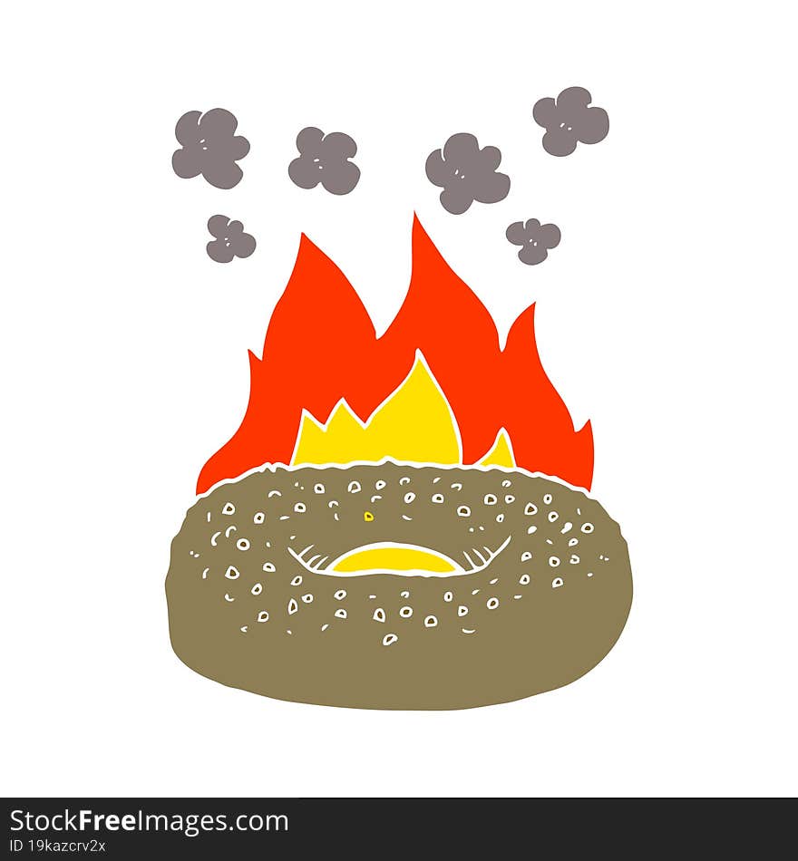 flat color illustration of a cartoon bagel