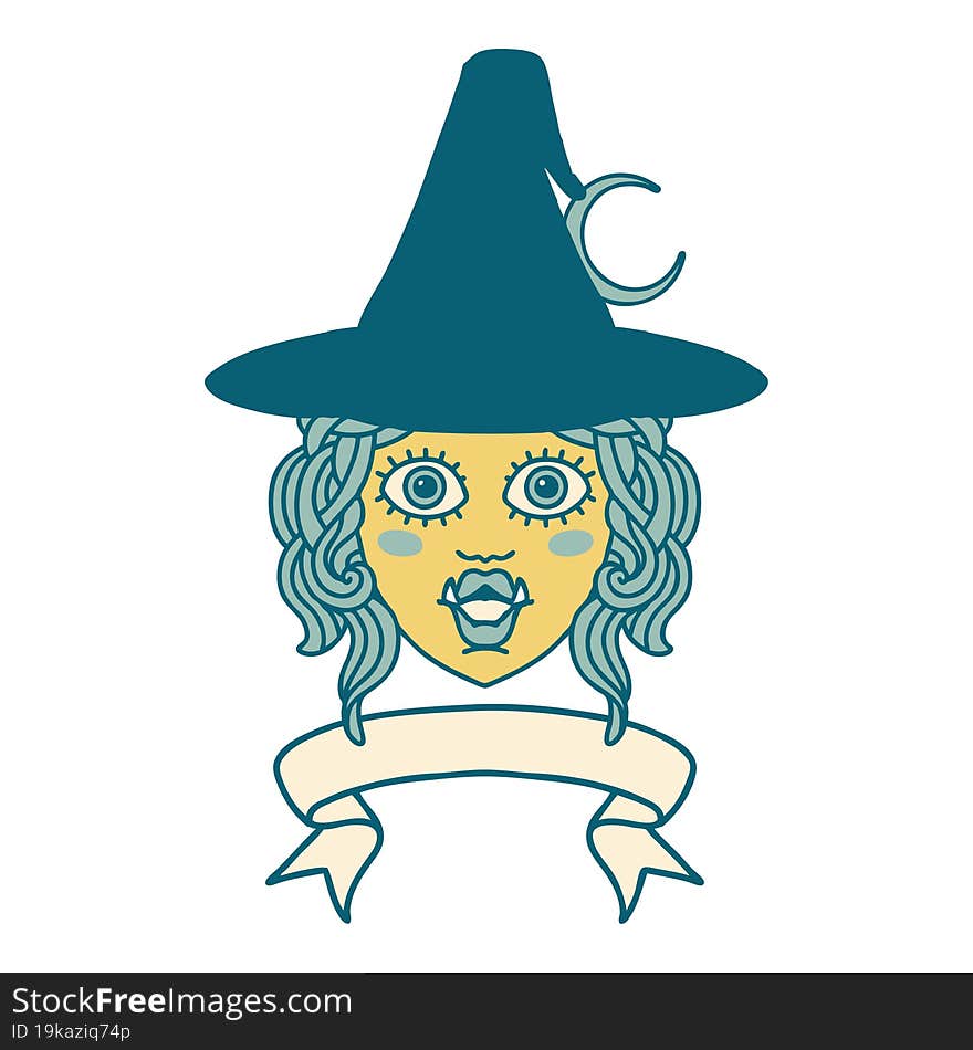 half orc witch character face with banner illustration