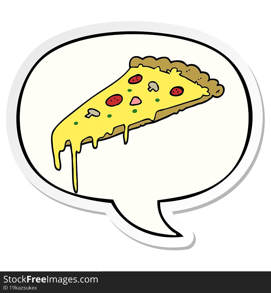 cartoon pizza slice and speech bubble sticker