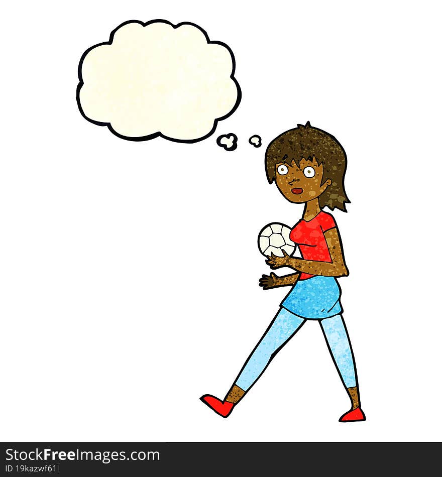 cartoon soccer girl with thought bubble