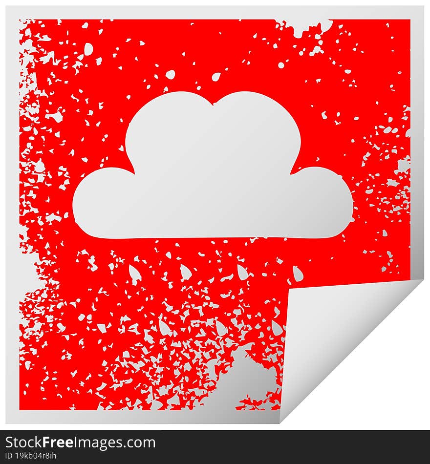 distressed square peeling sticker symbol of a rain cloud