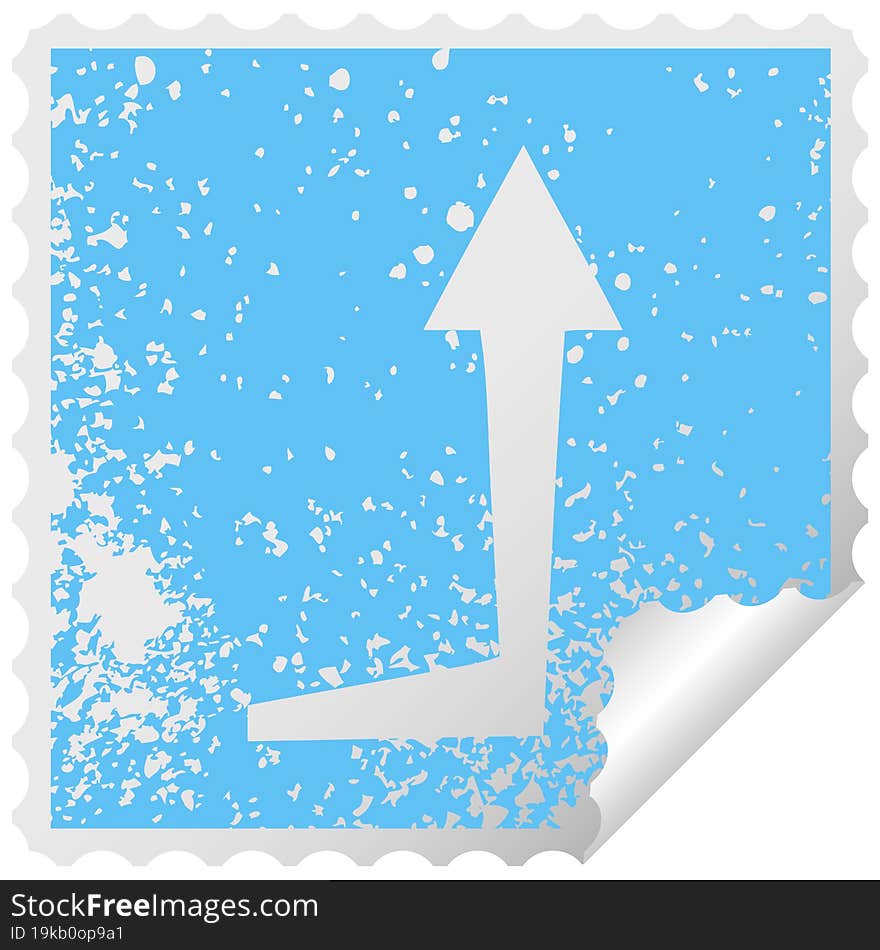 quirky distressed square peeling sticker symbol arrow