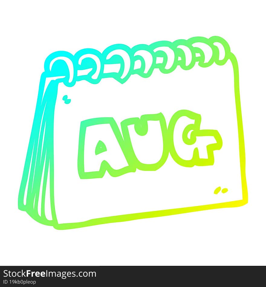 cold gradient line drawing cartoon calendar showing month of august