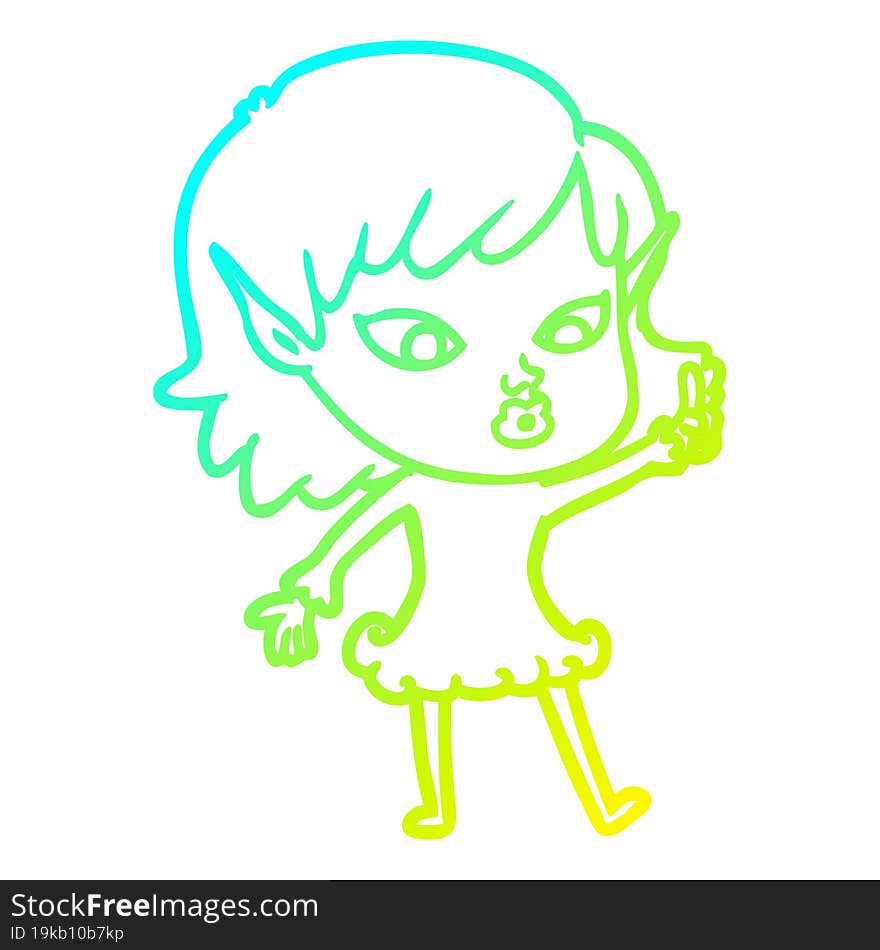 cold gradient line drawing pretty cartoon elf girl