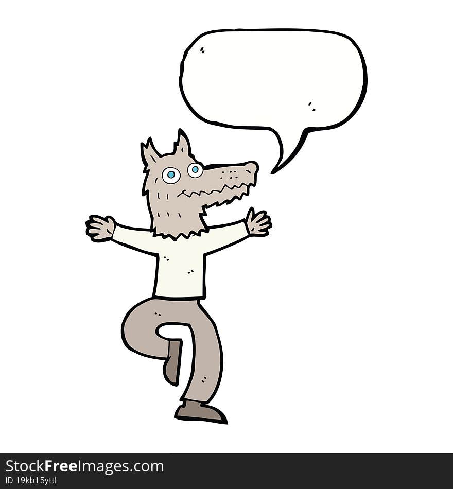 cartoon wolf man with speech bubble