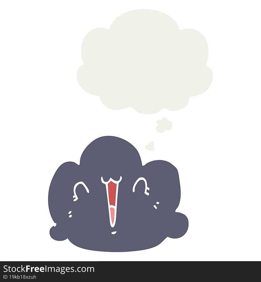 happy cloud cartoon and thought bubble in retro style