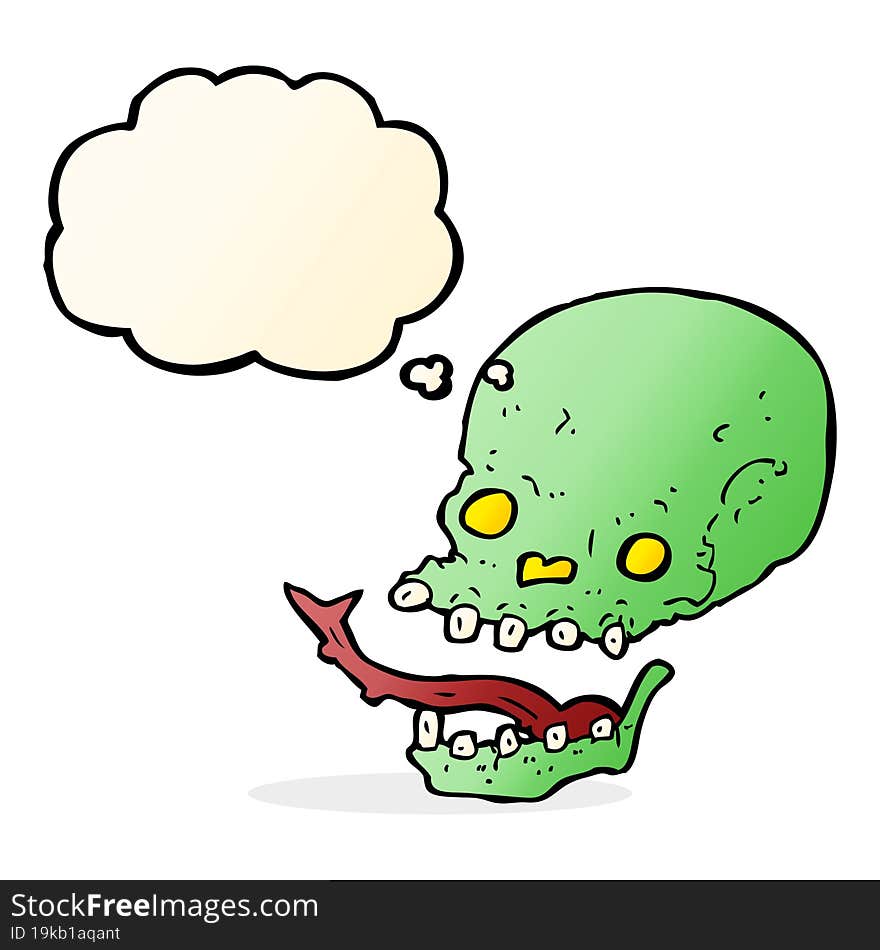 cartoon spooky skull with thought bubble