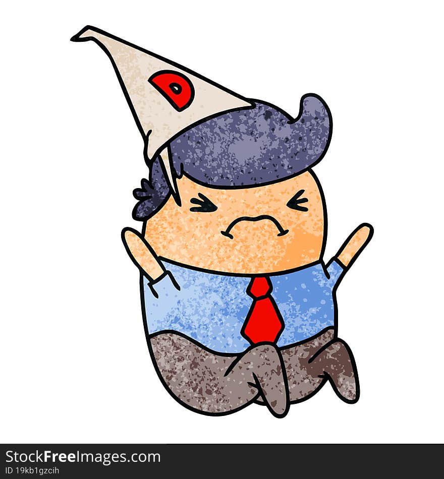 textured cartoon kawaii man in dunce hat