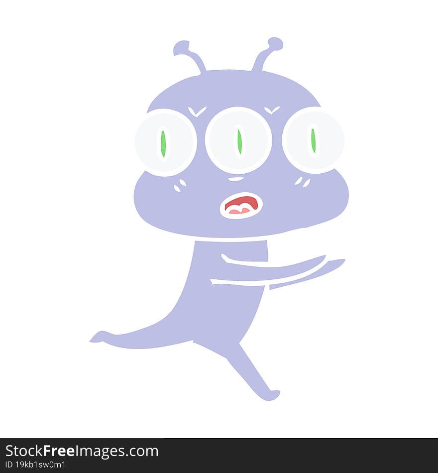 flat color style cartoon three eyed alien