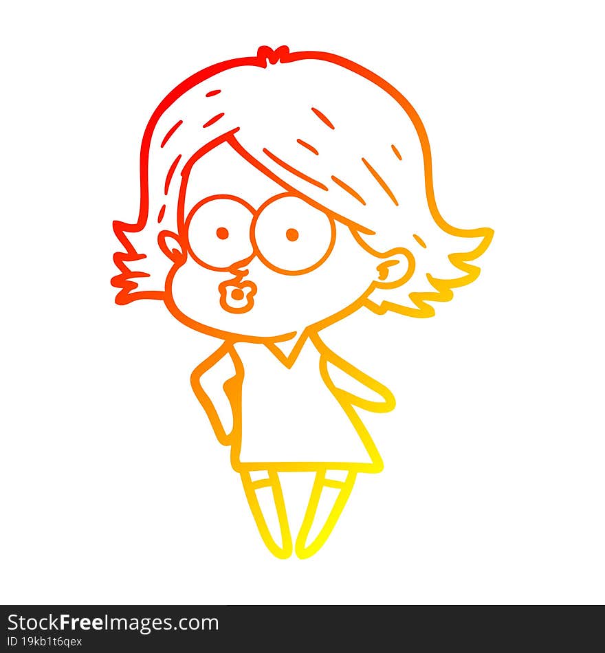 warm gradient line drawing cartoon girl pouting