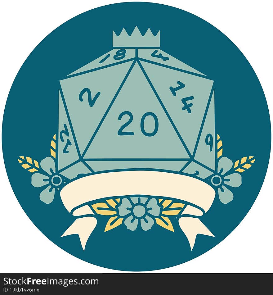 Natural 20 Critical Hit D20 Dice Roll Illustration