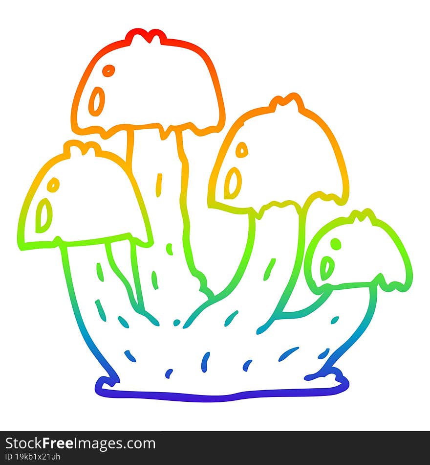 rainbow gradient line drawing cartoon mushrooms