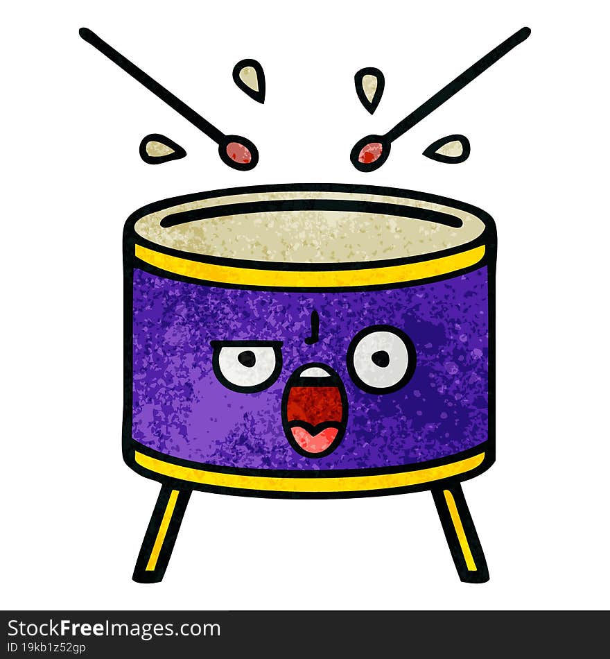 retro grunge texture cartoon of a drum