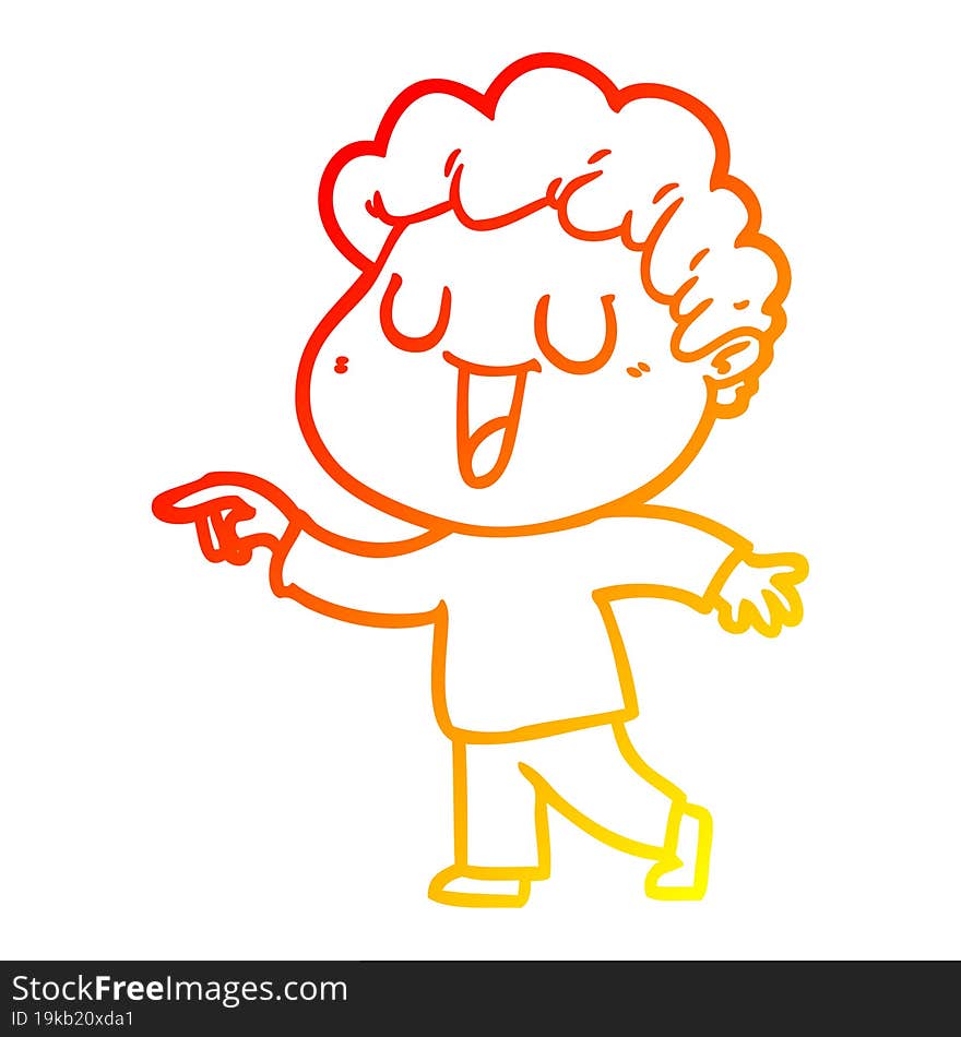 warm gradient line drawing laughing cartoon man pointing