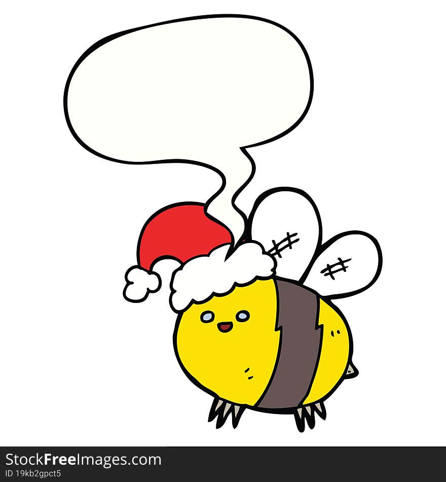 cute cartoon bee wearing christmas hat with speech bubble