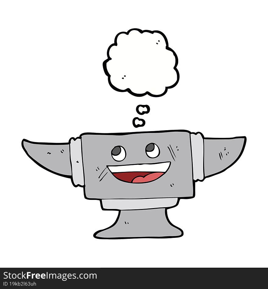 cartoon blacksmith anvil with thought bubble