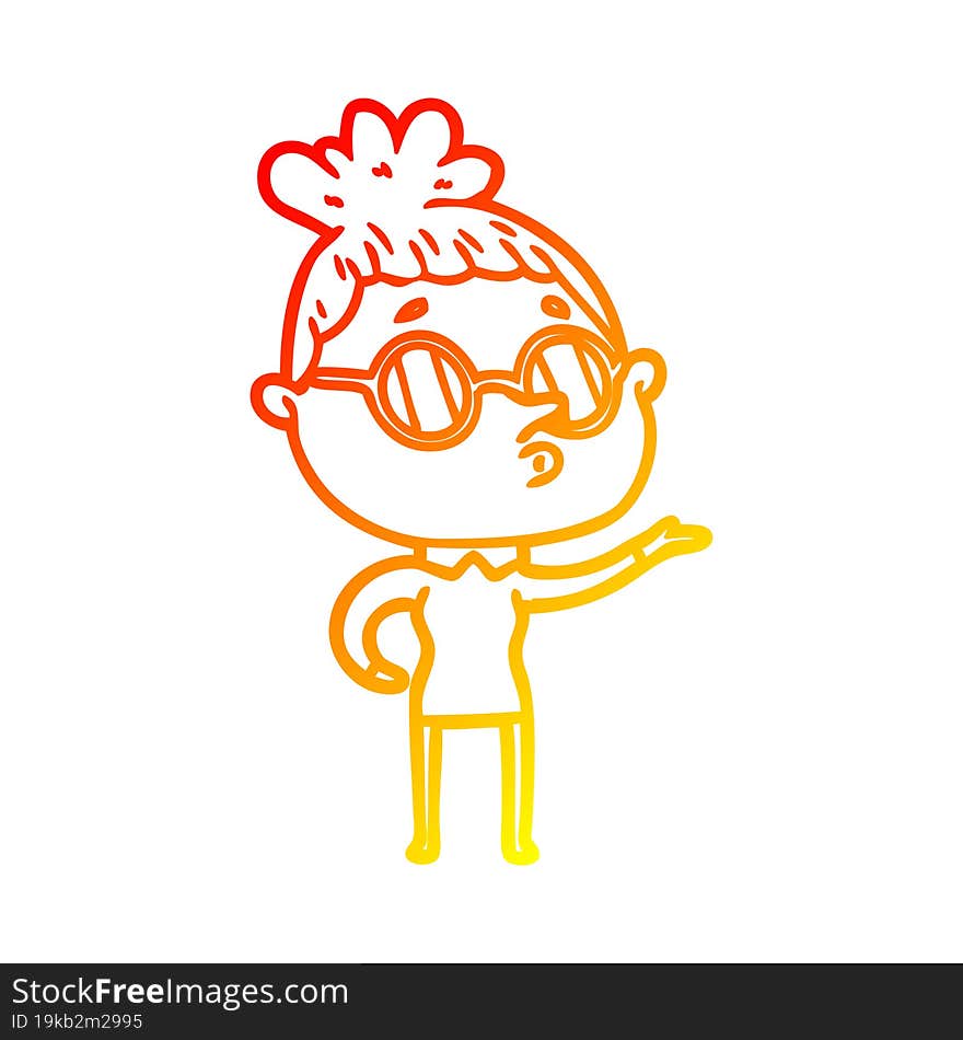 warm gradient line drawing cartoon woman wearing glasses